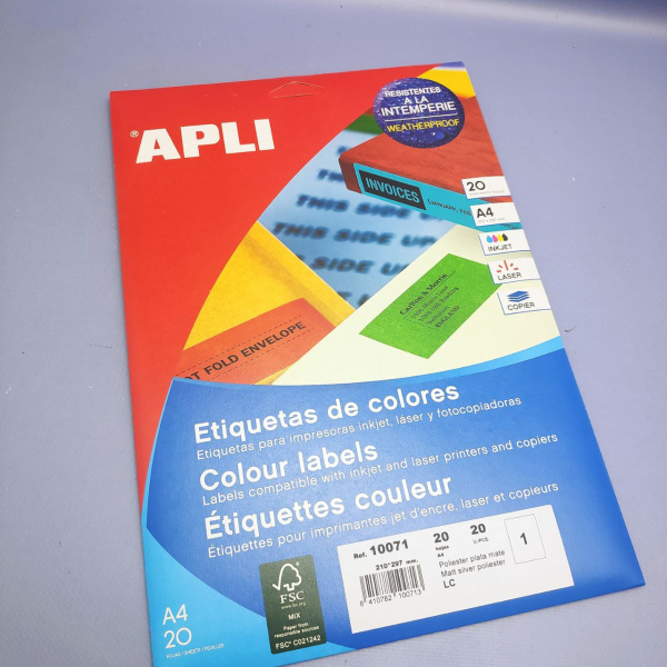 Этикетка самоклеящаяся серебристая 210х297 мм, 20 листов